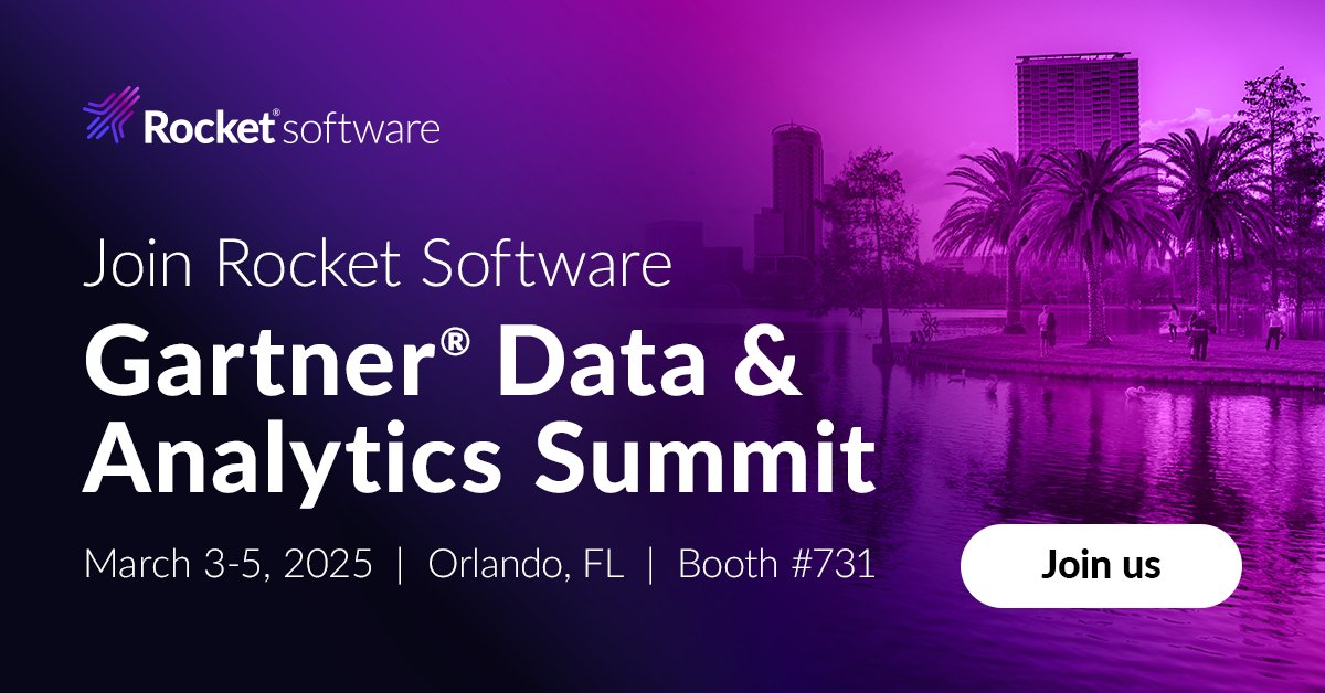 Rocket's tweet photo. Headed to the @Gartner_inc Data &amp; Analytics Summit next month? Our experts will be onsite to discuss the latest in data management, governance, and modernization strategy. Learn more on where to find us during the event: https://t.co/eTUkCVHymK https://t.co/2uFHr5VWUP