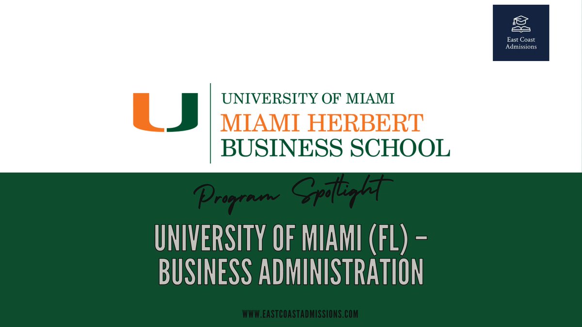eastcoastadms's tweet image. Program Spotlight of the Week: University of Miami's Business Administration Program
The University of Miami's Business Administration program offers a top-tier education, focusing on entrepreneurship, global strategy, and leadership. #ProgramSpotlight #UniversityOfMiami