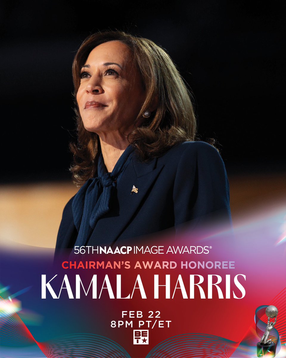 A trailblazer in every sense, Former Vice President <a href="/KamalaHarris/">Kamala Harris</a> will be honored with the prestigious Chairman's Award at the 56th NAACP Image Awards. 💐👏🏾
