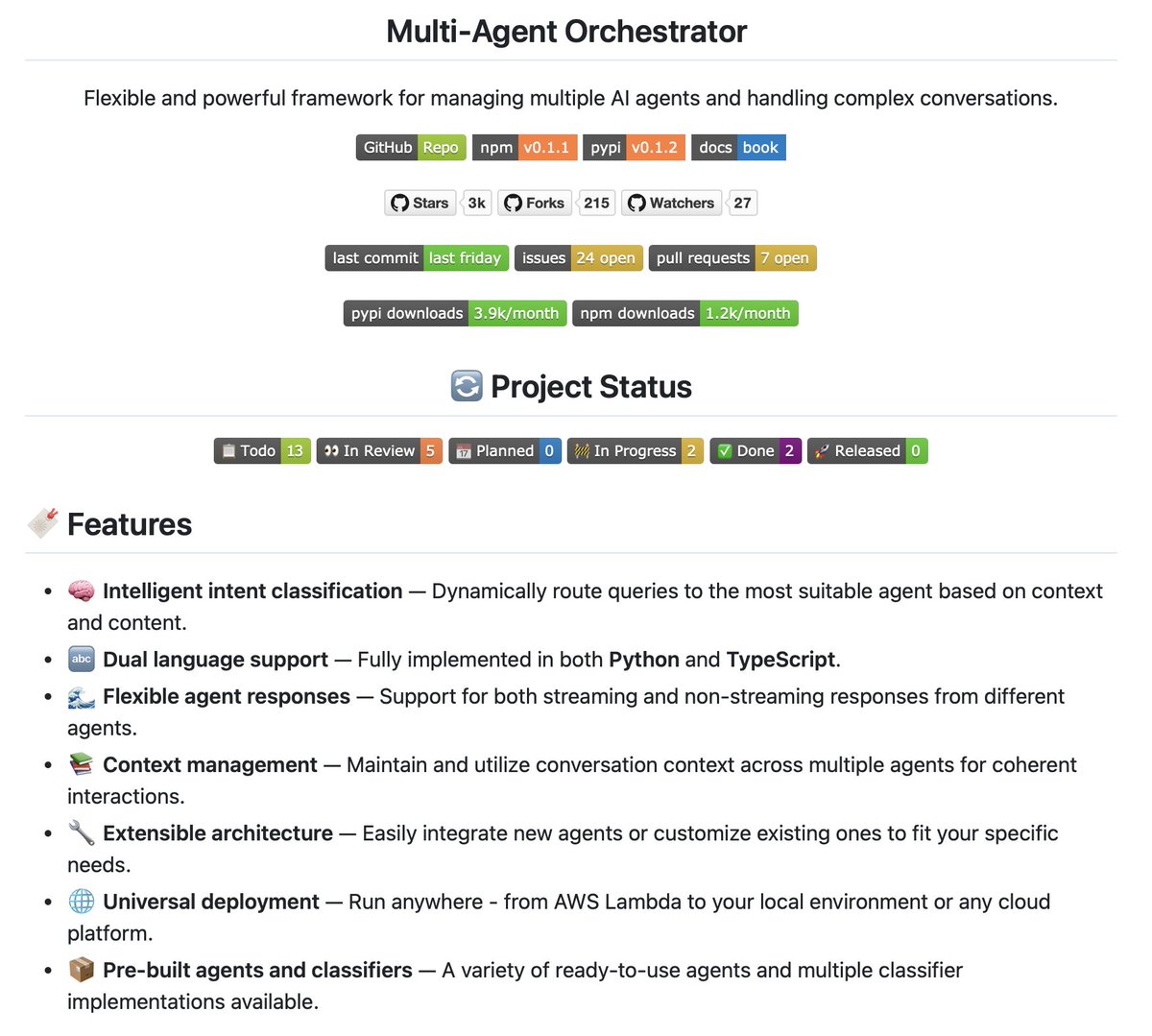Multi-Agent AI framework from AWS!

A flexible and powerful framework for managing multiple AI agents and handling complex conversations.

It let's you dynamically route LLM queries to the most suitable agent based on context.

100% Open Source.