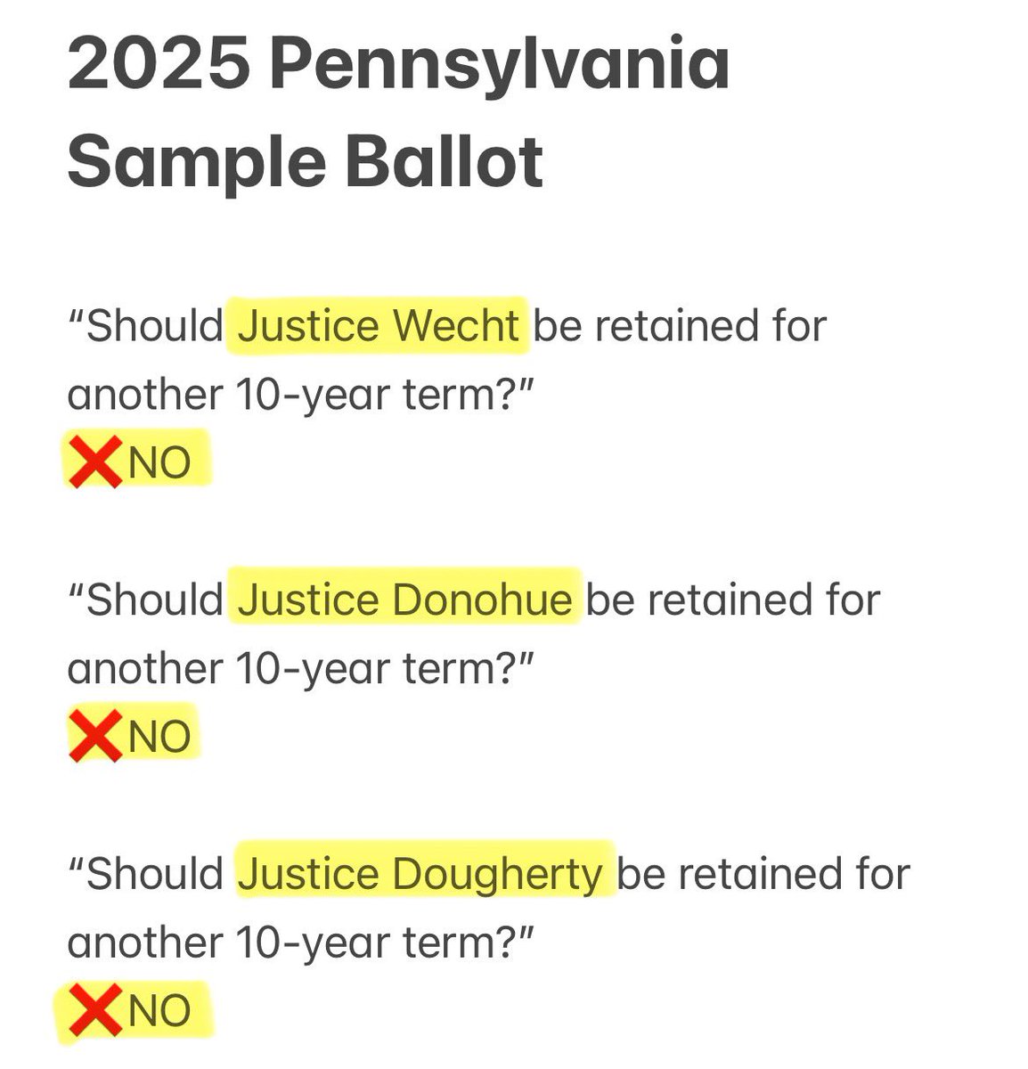 ‼️Pennsylvania, I Really Need Your Help‼️

What if I told you that you can 👉defeat THREE democrat Supreme Court Justices👈 in just one election? 

There are 5️⃣ democrats on the PA Supreme Court.

3️⃣ of the 5️⃣ are up for retention this November.

What does that mean?

It means