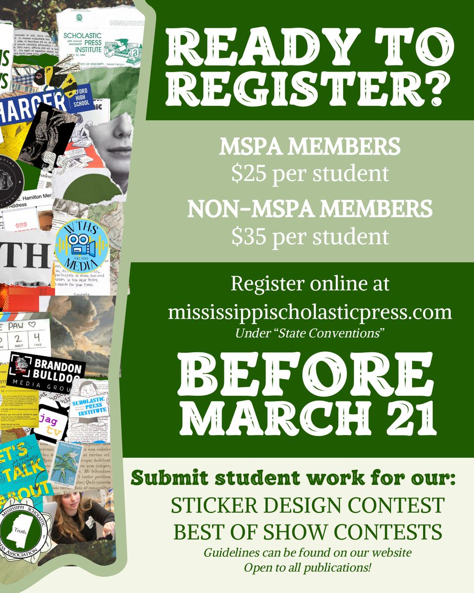 Talk about an early weekend! MSPA’s Annual Spring Convention will take place FRIDAY MARCH 28 on the Ole Miss campus!
For more information, check out our website in our bio. We hope to see you soon!