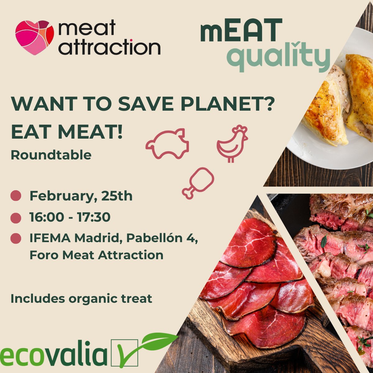Do You Want to Save the Planet? Eat Meat! 🍖
Join us for an insightful roundtable discussion at MEAT ATTRACTION 2025
📅 Date: February 25, 2025 🕓 Time: 16:00 📍 Location: IFEMA Madrid
Register here -&gt; forms.gle/emmoD2uekEbQKP…