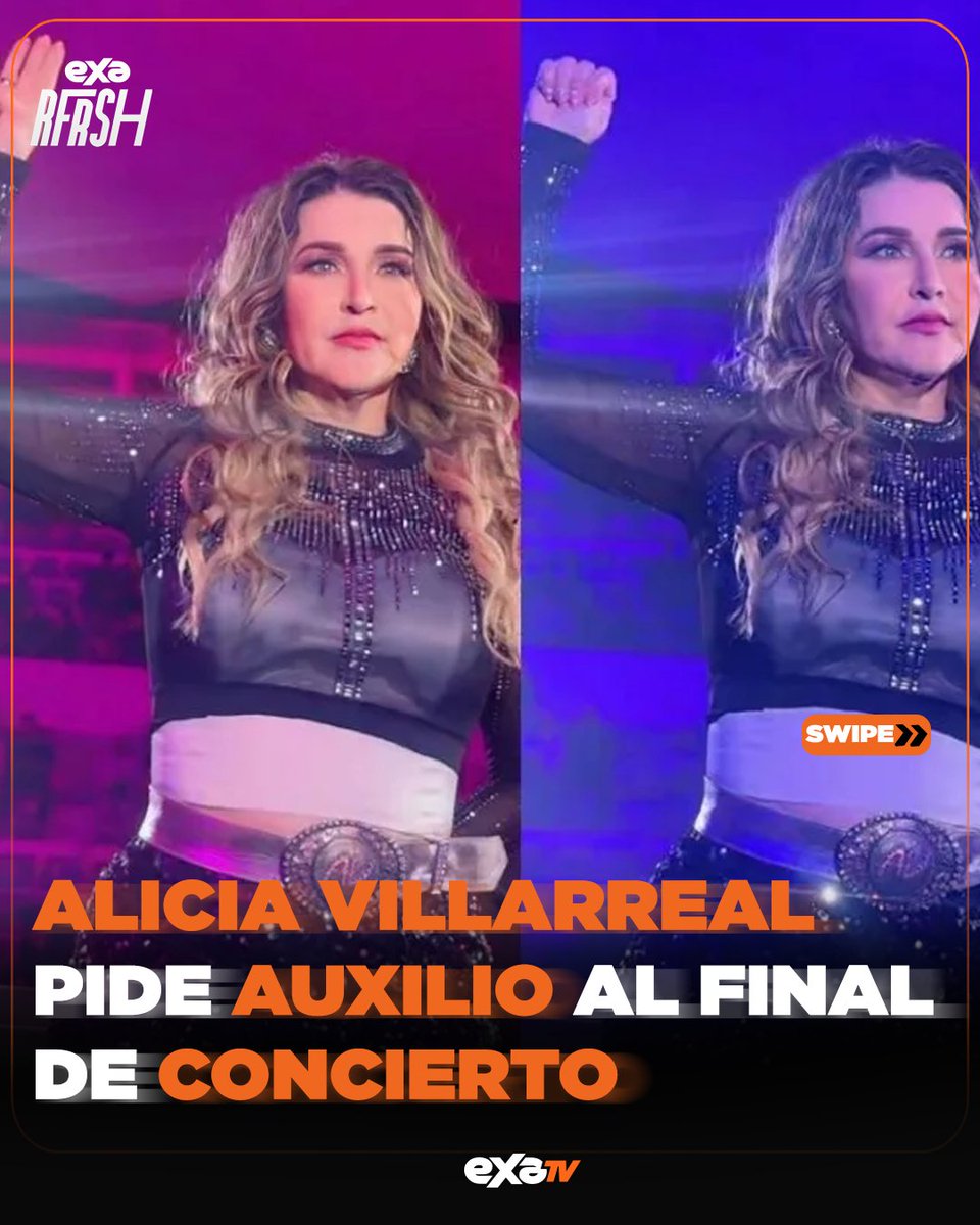 exatv's tweet photo. 🎤 Durante su concierto en Michoacán, Alicia Villarreal hizo la señal de auxilio ✋✊, un gesto internacional para pedir ayuda en casos de violencia de género 🚨.
¿Será por los supuestos reportes sobre una posible denuncia contra el músico, Cruz Martínez, por violencia? https://t.co/Lzs0xAfgrB