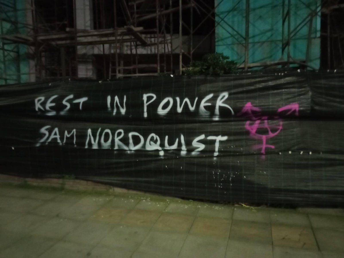 parameteoros's tweet photo. Spray in memory of Sam Nordquist, a trans black man who was murdered on 13/2/25. [Larissa, Greece]. #SamNordquist https://t.co/HamXDiCt8L