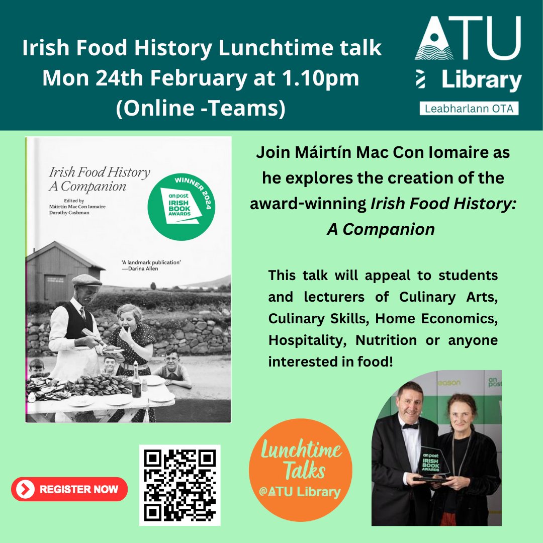 ATU Library (@library_atu) on Twitter photo Join #ATULibrary for a Lunchtime Talk as Máirtín Mac Con Iomaire talks about the history and culture surrounding Irish food and his new book Irish Food History: A Companion!🍲
👉Register here: forms.office.com/e/S3HRvWJC4N
<a href="/ATUDonegalFoB/">ATU Faculty of Business</a> <a href="/NutriATUSligo/">Nutrition@ATUSligo</a> <a href="/ATU_GalwayCity/">ATU Galway City</a> <a href="/ATU_Mayo/">ATU Mayo</a> Join #ATULibrary for a Lunchtime Talk as Máirtín Mac Con Iomaire talks about the history and culture surrounding Irish food and his new book Irish Food History: A Companion!🍲
👉Register here: forms.office.com/e/S3HRvWJC4N
<a href="/ATUDonegalFoB/">ATU Faculty of Business</a> <a href="/NutriATUSligo/">Nutrition@ATUSligo</a> <a href="/ATU_GalwayCity/">ATU Galway City</a> <a href="/ATU_Mayo/">ATU Mayo</a>