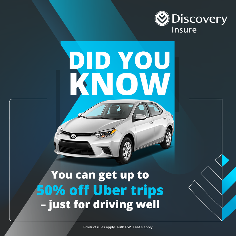 Discovery_SA's tweet photo. Enjoy up to 50% off on your Uber trips with Discovery Insure.