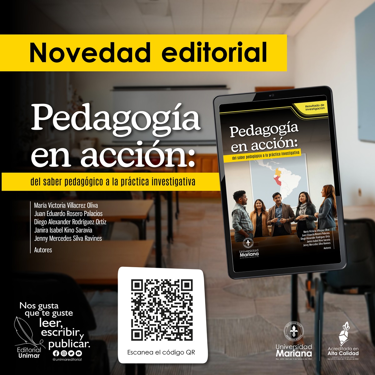 ¡Nuevo libro disponible! 
"Pedagogía en acción: del saber pedagógico a la práctica investigativa" El estudio, realizado en la Universidad César Vallejo (Perú) y la Universidad Mariana (Colombia).
Disponible aquí 👉 bit.ly/42VwWkt
#Pedagogía #Investigación