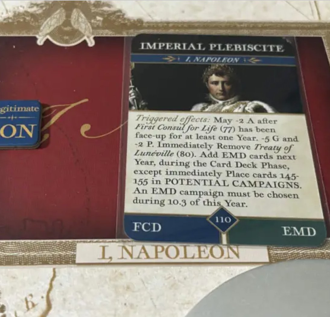 The Life &amp; Times of I, Napoleon – Part 7

Quote
Finally! Napoleon is First Consul of France, taking a leading role and spreading the glory of French things about the globe. Or just Europe. Perhaps only in France. We’re playing to find that out, folks.

wp.me/pae4WL-ayW