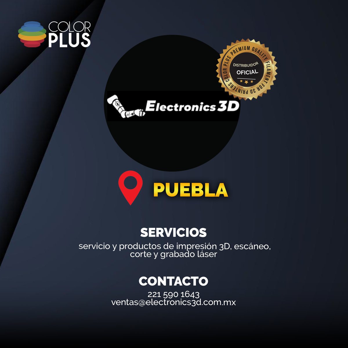 ColorPlus3d's tweet image. 👀Te presentamos a nuestro #ditribuidoroficial: ELECTRONICS 3D 
📍Puebla 
👉Servicios: servicio y productos de impresión 3D, escáneo, corte y grabado láser.
☎️ 221 590 1643
🌐ventas@electronics3d.com.mx
.
.
 #impresion3d #puebla #electronics3d #3dprint #colorplus #distribuidor3d