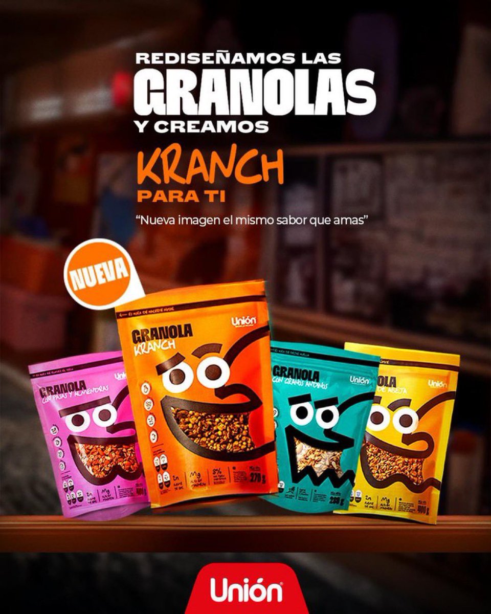 @unión_pe  transforma la imagen de sus #granolas y presenta a #Kranch. Eliminando lo tóxico de la alimentación y forma de vivir de las #nuevasgeneraciones y convierte #DeHatersALovers.
