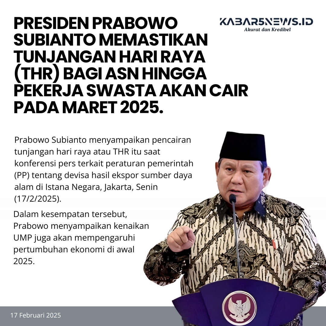 Presiden Prabowo pastikan THR bagi seluruh pegawai di Indonesia, ASN atau Swasta cair di bulan Maret 
mantap bapak😎

#EkonomiBangsaKuat Indonesia Maju