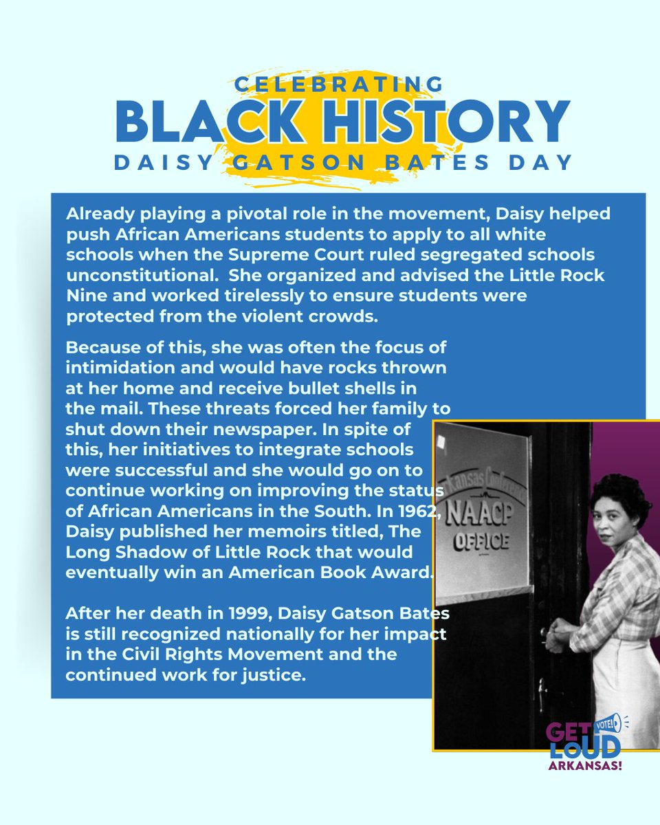 In Arkansas, the 3rd Monday of February  is Daisy Gatson Bates Day as a state holiday.

#getloud