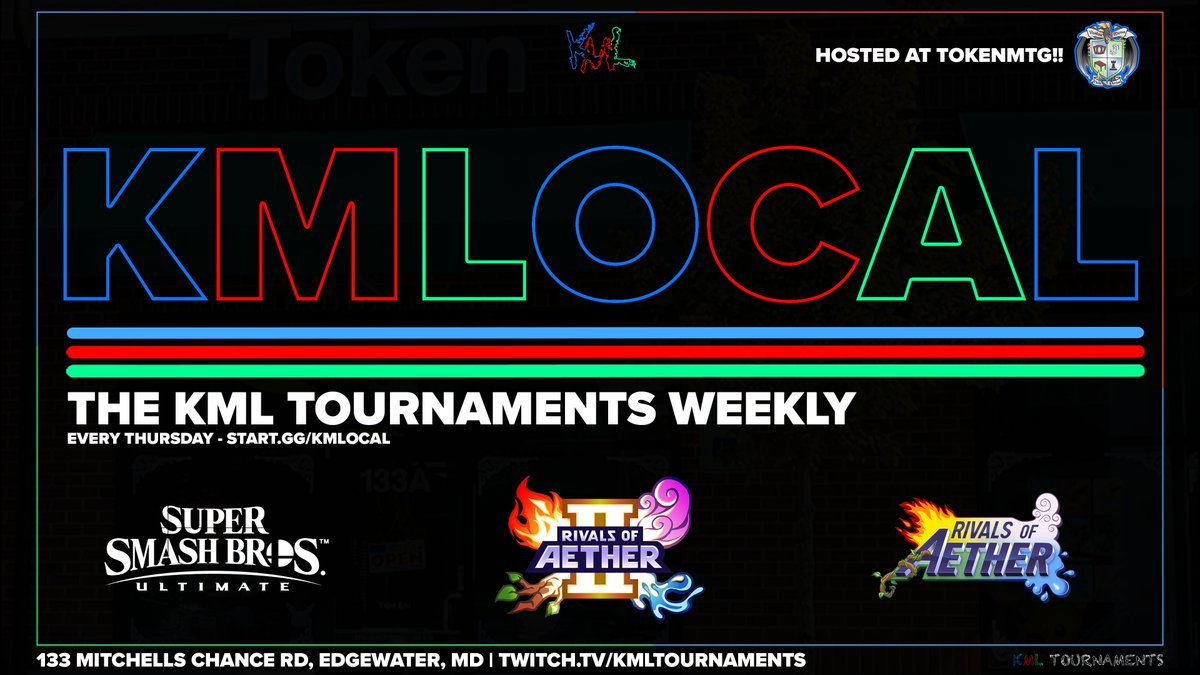 KMLocal #3 is THIS THURSDAY at <a href="/TokenEdgewater/">Token</a>!!!!!

Were adding rotating side events!! Sign up for SQUAD STRIKE happening at 6PM!!!

FULL SCHEDULE

- 3PM: Doors Open
- 6PM: Rivals 2 Singles
- 6PM: Side Event: Squad Strike
- 7PM: Ultimate Singles
- 7PM: Rivals 1 Singles