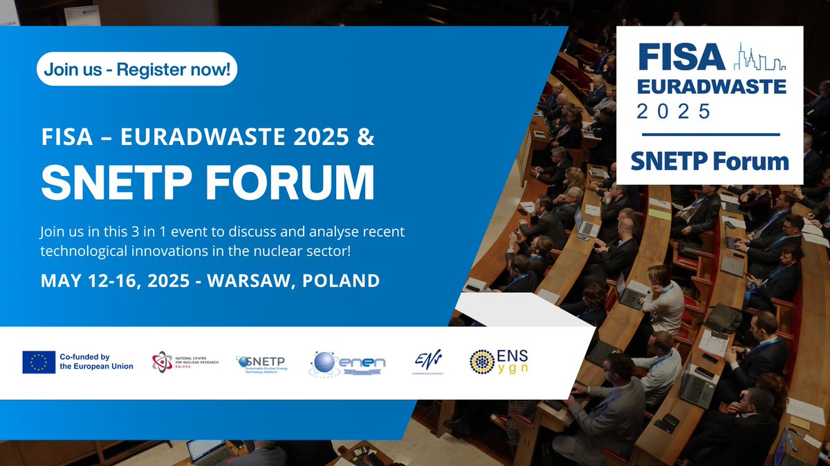 🌍 Join the FISA-EURADWASTE &amp; SNETP Forum 2025 – A Unique 3-in-1 Event! 👉 Register here: lnkd.in/eEv6TwGw &amp; join the key event for anyone involved in nuclear energy!