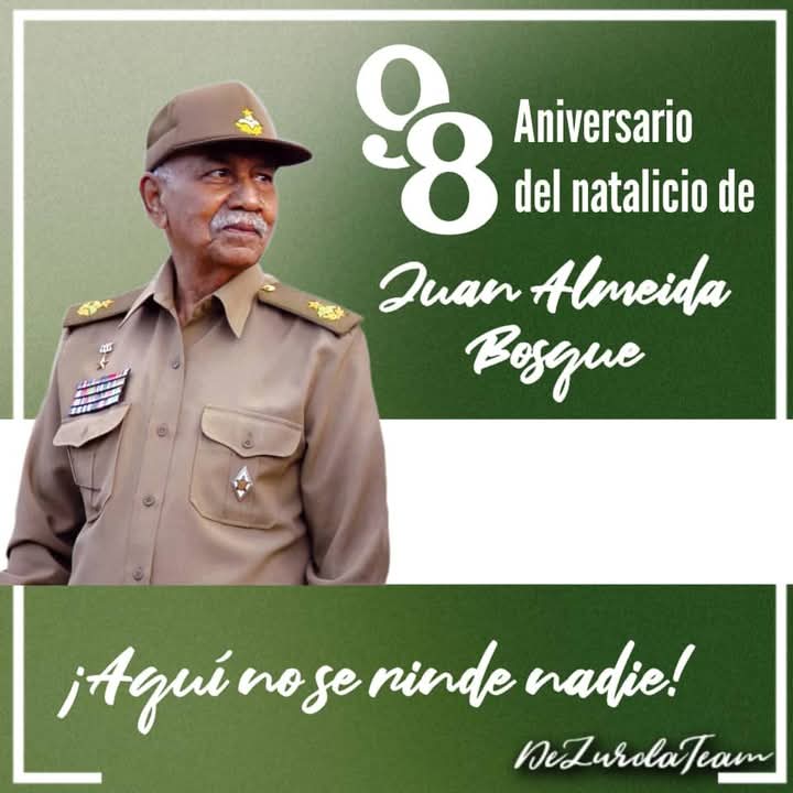 Hoy 17 de febrero se conmemora el 98 Aniversario del natalicio del Comandante de la Revolución Juan Almeida Bosque, uno de los más destacados combatientes revolucionarios, querido y admirado por el pueblo de #Cuba ¡Gloria Eterna! #CubaViveEnSuHistoria