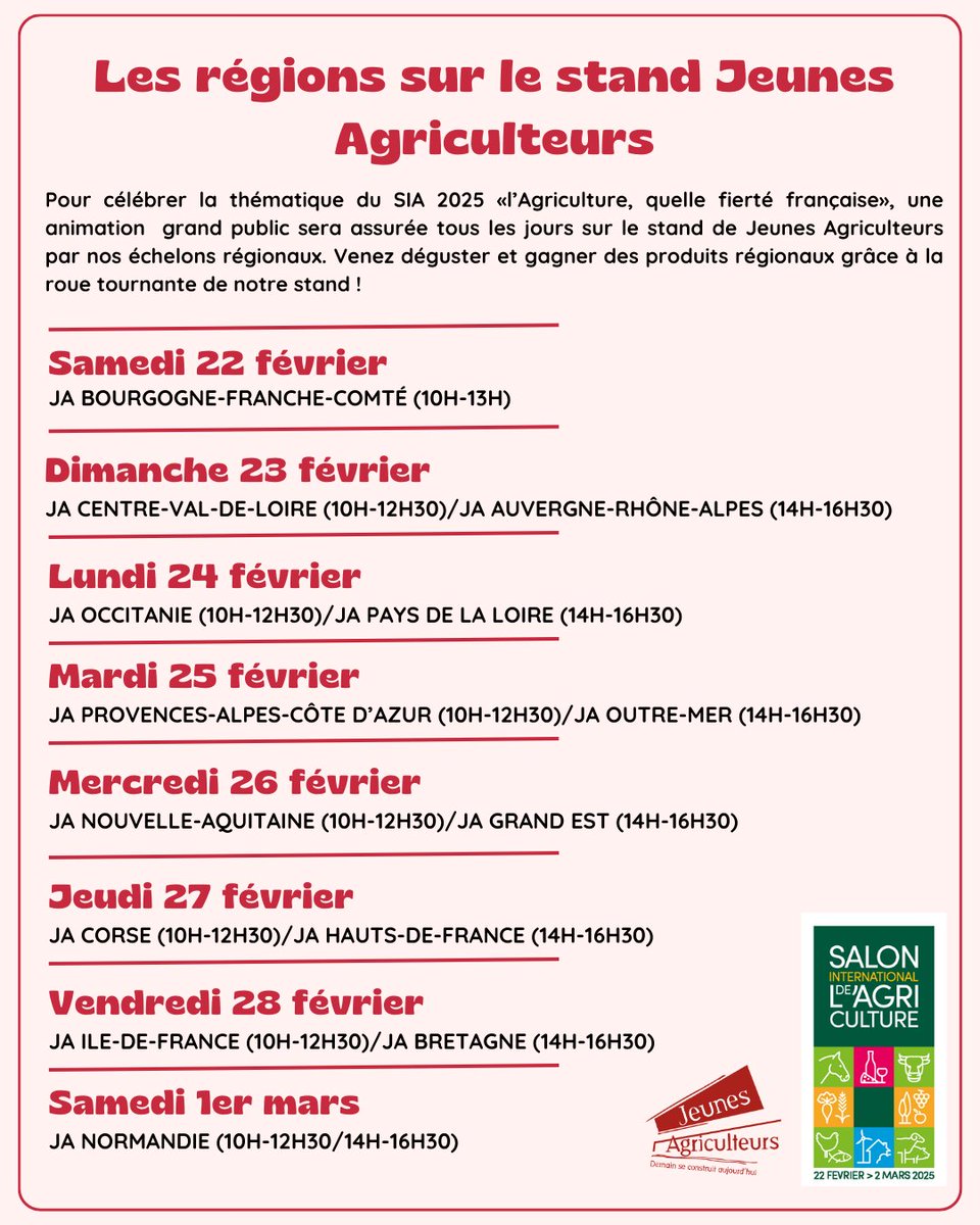 Jeunes Agriculteurs (@jeunesagri) on Twitter photo 🥁Demandez le programme 🗓️🚜 #JeunesAgriculteurs sera au <a href="/Salondelagri/">Salon International de l'Agriculture</a>, du 22 février au 2 mars 2025, sur son stand partagé avec <a href="/DemainPaysan/">DemainJeSeraiPaysan</a> (Hall 4, emplacement B033). Venez assister à nos événements et aux animations de nos échelons régionaux 👨🌾👩🌾 🔗urlr.me/QjBgbN 🥁Demandez le programme 🗓️🚜 #JeunesAgriculteurs sera au <a href="/Salondelagri/">Salon International de l'Agriculture</a>, du 22 février au 2 mars 2025, sur son stand partagé avec <a href="/DemainPaysan/">DemainJeSeraiPaysan</a> (Hall 4, emplacement B033). Venez assister à nos événements et aux animations de nos échelons régionaux 👨🌾👩🌾 🔗urlr.me/QjBgbN