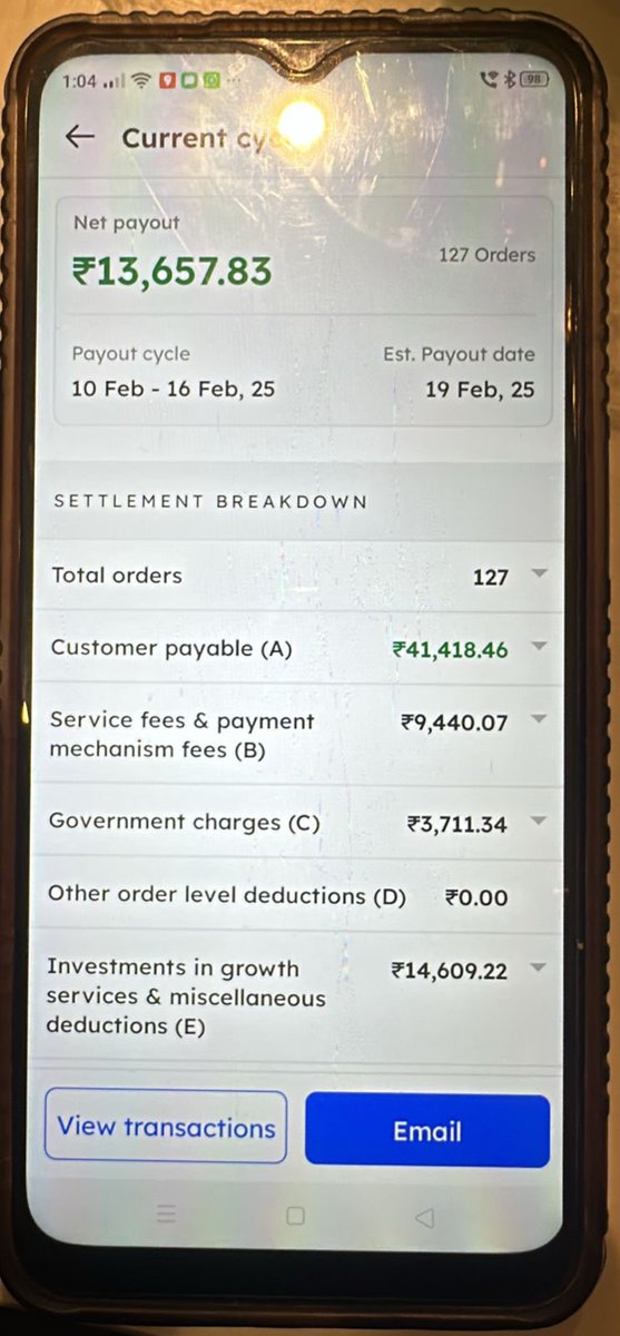 rajasingh098's tweet photo. Hey everyone! Sharing a screenshot of my revenue from Zomato for the week of Feb 10-16.
I only received 32.9% of the total sales made online, and this has been the case since October 2024.

Is this justified? @zomato @zomatocare @deepigoyal @restrauntpeople #IndianRestaurants https://t.co/NNs1NSEhkg