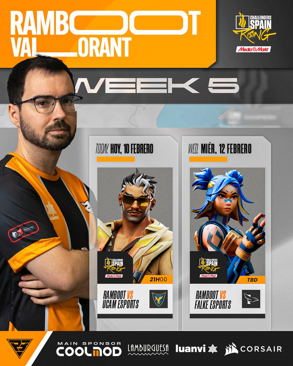 Ramboot Club (@rambootclub) on Twitter photo Conseguir la victoria en ambos partidos es VITAL para asegurar playoffs.
Hoy, a las 21h vs <a href="/UCAM_esports/">UCAM Esports</a>
Miércoles, TBD vs <a href="/FALKE_EC/">Falke Esports</a>
🔗twitch.tv/lvpes2
#AmuntRamboot #RisingMediaMarkt Conseguir la victoria en ambos partidos es VITAL para asegurar playoffs.
Hoy, a las 21h vs <a href="/UCAM_esports/">UCAM Esports</a>
Miércoles, TBD vs <a href="/FALKE_EC/">Falke Esports</a>
🔗twitch.tv/lvpes2
#AmuntRamboot #RisingMediaMarkt