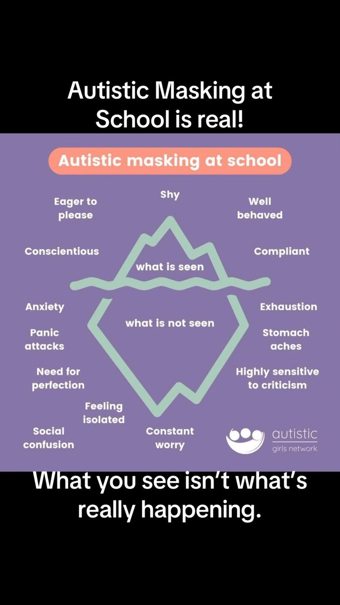 martinimarie's tweet image. Always remember to #LookBeyondTheBehaviour 👇👇#AutisticMasking #Masking #Autism
Pic credit  Autistic Girls Network