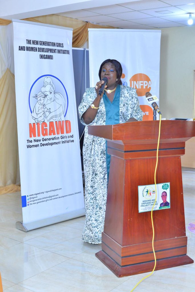 NIGAWD's tweet image. Abimbola Aladejare-Salako, Executive Director of NIGAWD expressed gratitude to the First Lady, Commissioner for Women Affairs, and UNFPA for their support. She highlighted the organization&apos;s achievements, including leading over 100 communities to abandon FGM