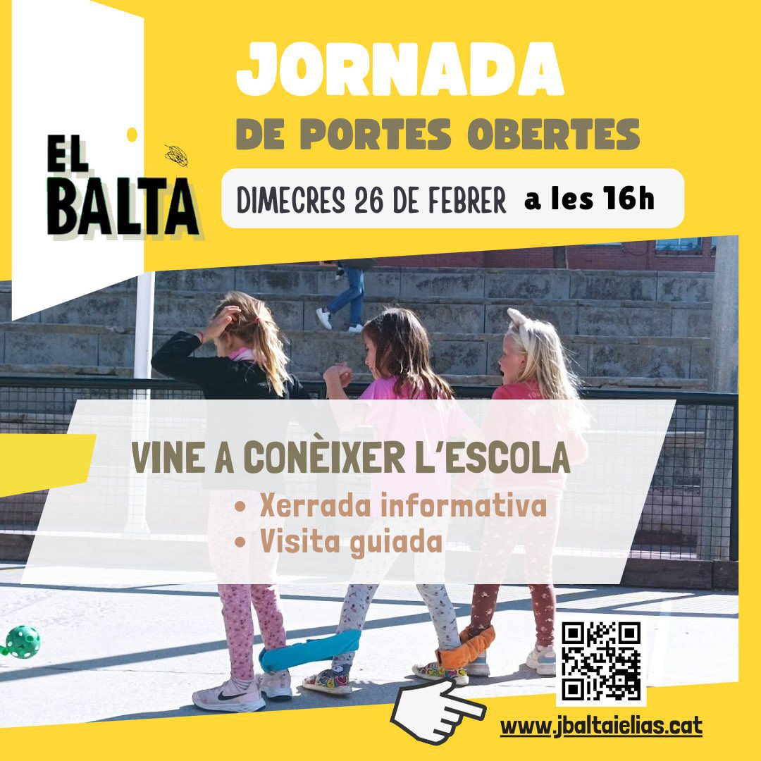 ✨ US CONVIDEM A LA JORNADA DE PORTES OBERTES DEL BALTÀ.

➡️ Pels infants que el curs vinent 25-26 facin I3.

😊 Us hi esperem.

<a href="/AmpaBalta/">Ampa El Baltà</a>