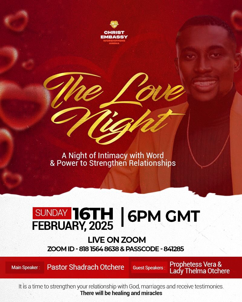 The Love Night with Pastor Shadrach Otchere live on Zoom this Sunday at 6pm cc <a href="/Jayshadymusic/">Minister Kofi Otchere(Jay Shady)</a> 

#vpj