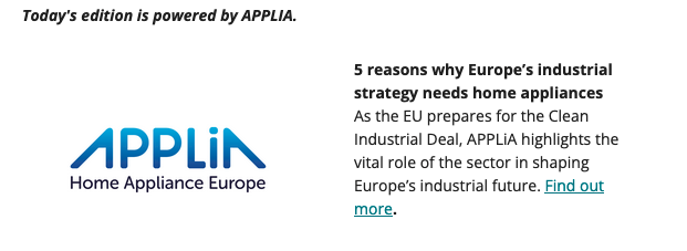 📰 We are powering this morning's <a href="/Euractiv/">Euractiv</a> 's "The Capital" newsletter with a key message for the <a href="/EU_Commission/">European Commission</a>: home appliances have a vital role in Europe's industrial future! 

Read more: euractiv.com/section/politi…