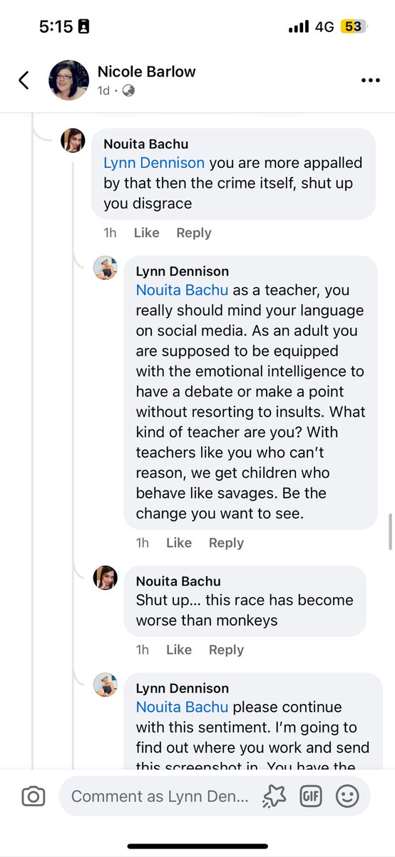 therealwitty_'s tweet photo. @Mbulaheni_R @Nicole_Barlow1 She has allowed people to continuously be racist on a post about Raygun on Facebook. Her commenters and supporters went as far as calling us monkeys. https://t.co/kWkTk8S5SA