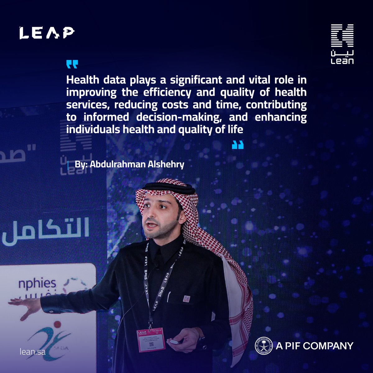 leansaudi's tweet photo. أفكار ملهمة من أ. عبد الرحمن الشهري خلال #حوارات_لين يشاركها حول قوة البيانات الصحية في منصة صحتي خلال #ليب25

Inspiring insights from Abdulrahman Alshehry during #LeanTalks, where he discusses the power of health data in Sehhaty platform at #LEAP25 https://t.co/4srztIVymC