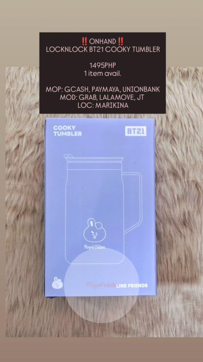 MargePuckett's tweet photo. WTS LFB PH ONLY
BT21 LOCKNLOCK COOKY TUMBLER

ONHAND 1PC AVAIL
1495PHP

MOP: GCASH, PAYMAYA, UNIONBANK
MOD: GRAB, LALAMOVE, JT
LOC: MARIKINA https://t.co/CgKRdXyrsl