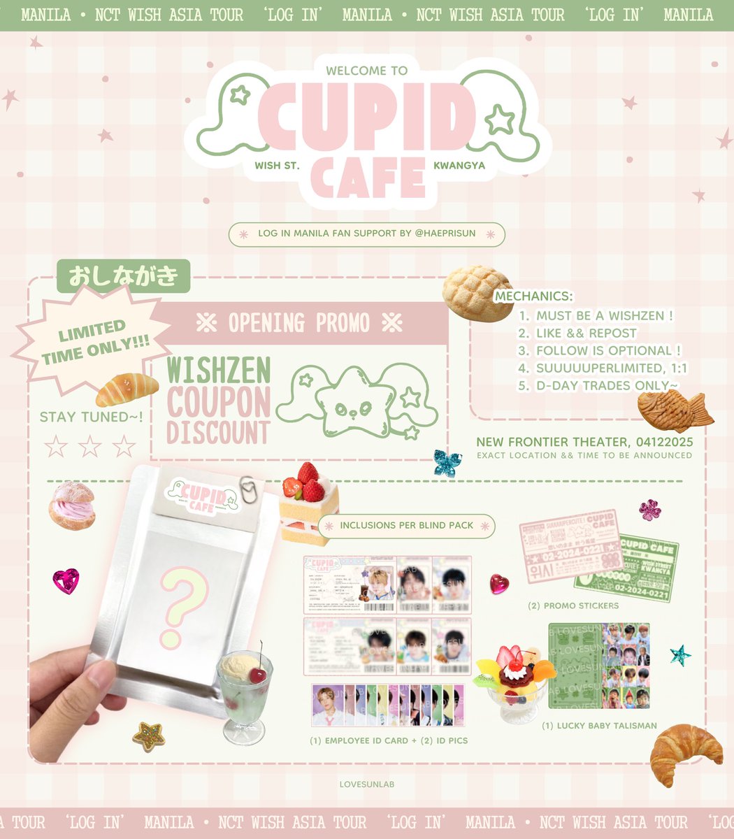 haeprisun's tweet photo. ˚₊‧꒰ა 𝐧𝐜𝐭 𝐰𝐢𝐬𝐡: 𝐜𝐮𝐩𝐢𝐝 𝐜𝐚𝐟𝐞 ໒꒱ ‧₊ 
fan support project by @haeprisun

「 2025 nct wish asia tour log in manila 」

🧋 like &amp;&amp; rt, no need to follow ! ☆
🍮 just show me a pic of ur bias on d-day~

#NCTWISH #NCTWISH_LOGin
#NCTWISH_LOGin_MANILA https://t.co/R0jAliT8Vc