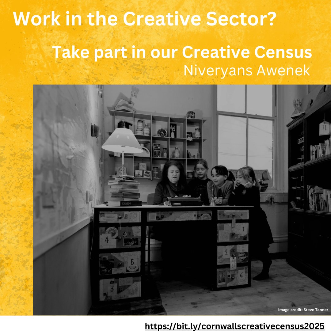 The 2025 Creative Census is now live until 6th March!

If you work in the Creative Industries in Cornwall or the Isles of Scilly, your views really matter to us!

Fill it in here: bit.ly/cornwallscreat…