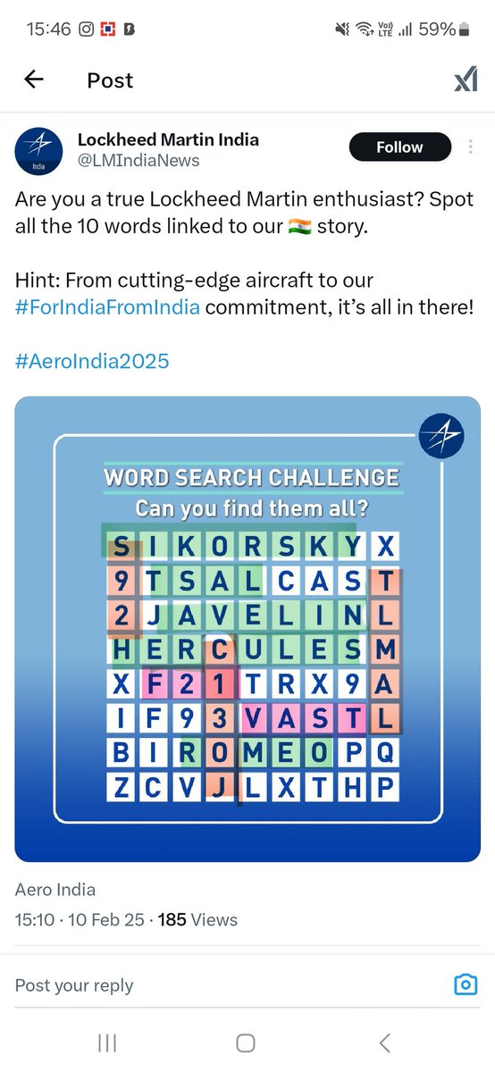 imakritis's tweet photo. @LMIndiaNews @AeroIndiashow All 10 locked in - SIKORSKY, TSAL, JAVELIN, HERCULES, F21, VAST, ROMEO, S92, C130J, TLMAL https://t.co/ckiNRCvtRv