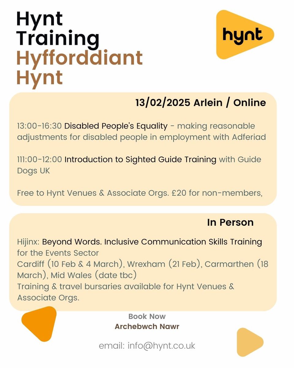 Join us.

Spaces available on upcoming Hynt Training opportunities for Hynt Venues, Hynt Associate Organisations and non-members in the arts and culture sector. 

Contact us for more information and to book on info@hynt.co.uk