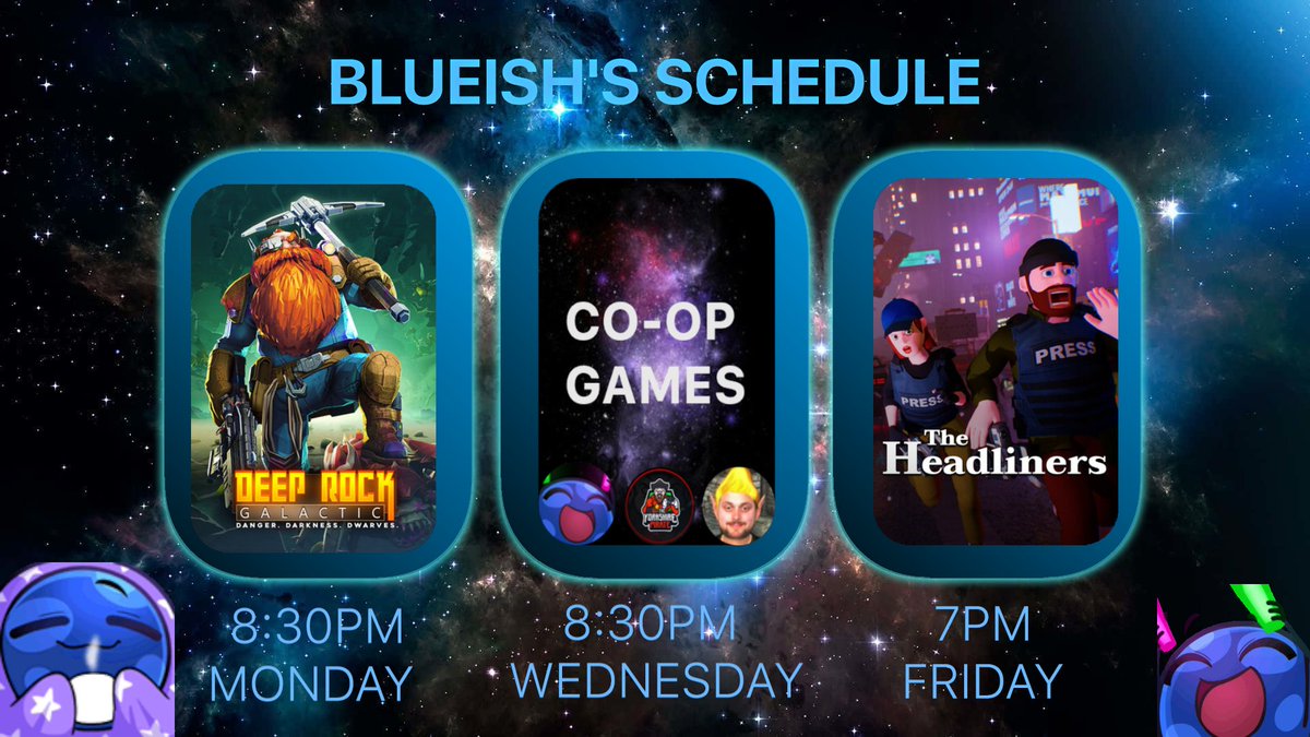 This weeks schedule!! Looks like it's going to be a CO-OP week! Lets goooo!! I'll be joined by <a href="/YorkshirePirate/">TheYorkshirePirate</a> &amp; <a href="/ToniiTtv/">Fat But Not Tonii ⛔ CH13 ⛔ - 🦖 TEAM RAWR 🦖</a> Can't wait to see you there!