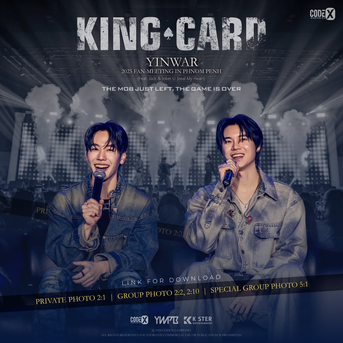 codex__team's tweet photo. Our precious memories captured! 📸✨ Receiving your treasured photos with YinWar here. The beautiful moments to keep forever.

 ‘𝓚𝓘𝓝𝓖 𝓒𝓐𝓡𝓓’
YINWAR Fan Meeting in Phnom Penh 
(Feat. Jack & Joker U Steal My Heart)  

PHOTO FAN BENEFITS 📸

PRIVATE PHOTO 2:1 | 🔗Download Link : https://t.co/cAieMSfL3G

GROUP PHOTO 2:2 | 🔗Download Link : https://t.co/gOLlG0KH91 

GROUP PHOTO 2:10 | 🔗Download Link : https://t.co/9jZRIApd02 

GROUP PHOTO WITH SPECIAL GUEST 5:1 | 🔗Download Link : https://t.co/b3PzVp0vgc

#KingCard
#YinWarFMinPP
#YinWarKingCardFMinPhnomPenh
#JACKANDJOKER
#YinWar
#CodeX