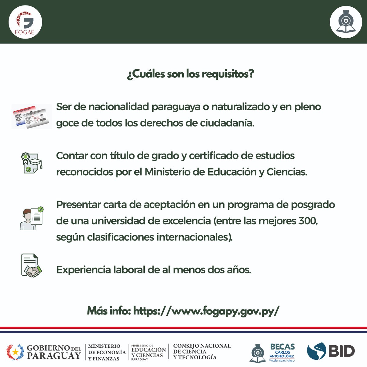 becalpy's tweet photo. 🎓🌍 Si estás interesado en hacer un posgrado en el exterior, cuyo programa esté alineado con las áreas de interés de nuestro país, te recordamos que está disponible el Fondo de Garantías para estudios de posgrados en el exterior #FOGAE
📰 Leé más: https://t.co/pYfb3C7ugf https://t.co/4IvEW35ueb