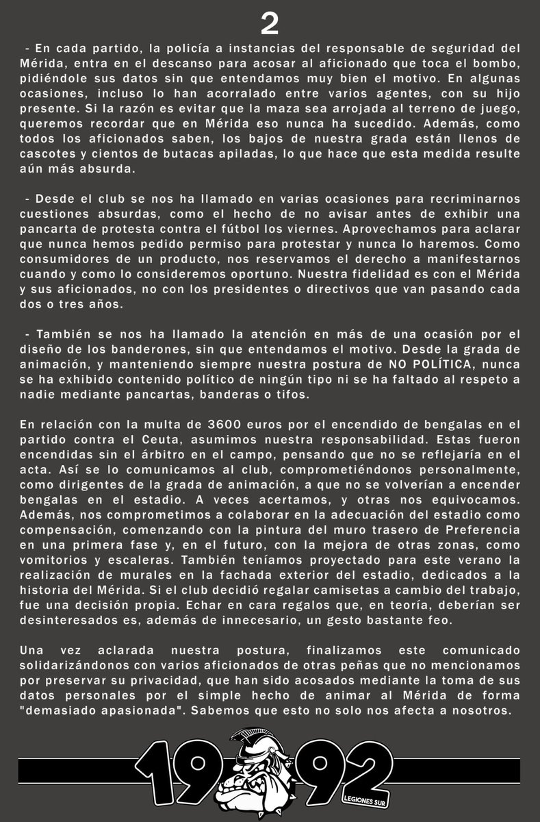 Tras el importante partido que jugamos el sábado pasado y sin ánimo negativo de influir en él, queremos comunicar que: