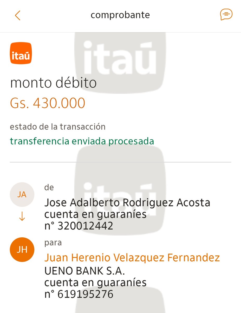 Amigos ayuda (me mamé😂)
El sabado volvi de una farra en bolt y pague por transferencia. Resulta que cometi un "ligero" error y en vez de transferir 40.300 Gs, transferi 430.000 Gs 🥺. Estaba ebrio y luz baja asi que ni me di cuenta hasta el dia siguiente. Toda la info q tengo