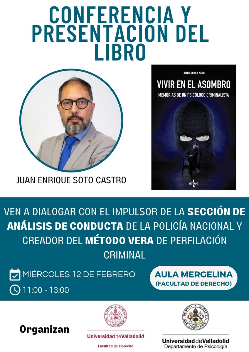 Este miércoles, día 12, a las 11 horas, nos vemos en la Universidad de Valladolid. Hablaremos largo y tendido sobre el asombro de una profesión increíble, la de analista de conducta criminal. Es esperamos. <a href="/aldemial/">aldemial</a> <a href="/EditorialTecnos/">Editorial Tecnos</a>