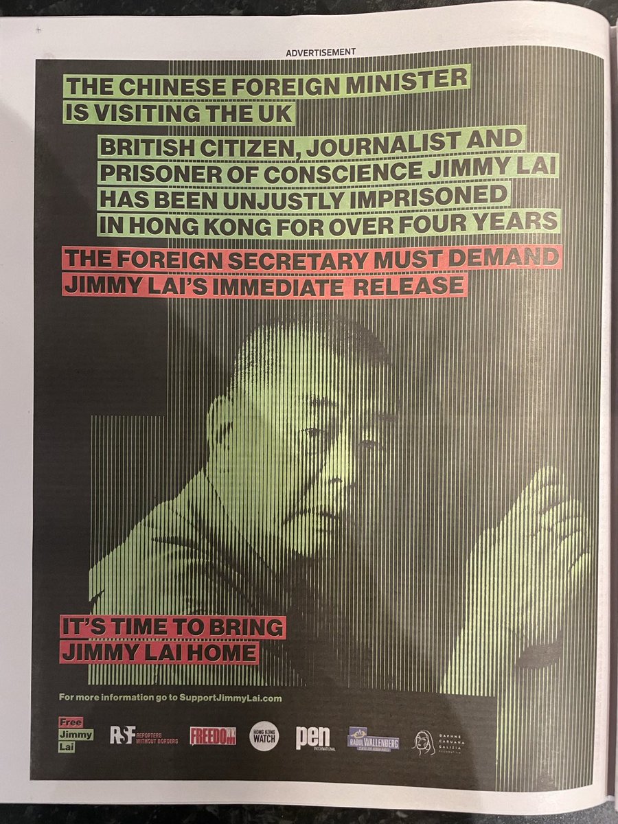 PEN International (@pen_int) on Twitter photo #HongKong: As the Chinese Foreign Minister prepares to visit the UK, in today's <a href="/guardian/">The Guardian</a> we join human rights organisations in urging the UK Government to demand Jimmy Laiās immediate and unconditional release #FreeJimmyLai <a href="/daphnefdtn/">Daphne Caruana Galizia Foundation</a> <a href="/hk_watch/">Hong Kong Watch</a> <a href="/FreedomHKG/">Freedom HK</a> <a href="/RSF_inter/">RSF</a> #HongKong: As the Chinese Foreign Minister prepares to visit the UK, in today's <a href="/guardian/">The Guardian</a> we join human rights organisations in urging the UK Government to demand Jimmy Laiās immediate and unconditional release #FreeJimmyLai <a href="/daphnefdtn/">Daphne Caruana Galizia Foundation</a> <a href="/hk_watch/">Hong Kong Watch</a> <a href="/FreedomHKG/">Freedom HK</a> <a href="/RSF_inter/">RSF</a>