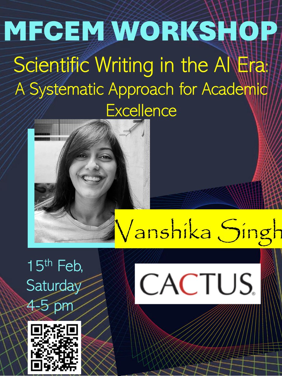 mfcem_iitk's tweet photo. Announcing  MFCEM Workshop on use of AI in Scientific writing. Learn about responsible AI usage in academia, ethical guidelines, quality control and much more with live demonstrations and real  examples.
@BSBEIITK1 @MehtaFF @IITKanpur @Cactusglobal  #sciencecommunications #AI https://t.co/GzismjB2U7