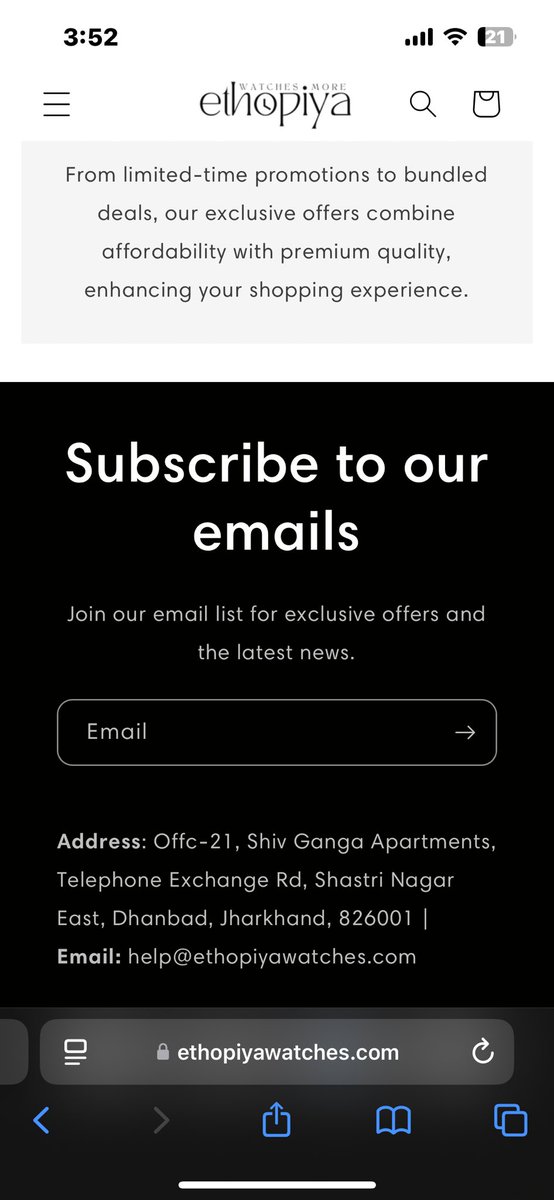 BhuvanTejKatari's tweet photo. @JharkhandPolice @Cyberdost A website named Ethopiya Watches https://t.co/JgphvhruvD has scammed by sending watches worth not more than 50/- for my order value of 1328/- and It included 3 premium quality watches. Please look into this cyber crime and help me get my money back https://t.co/2l1QvEH06u