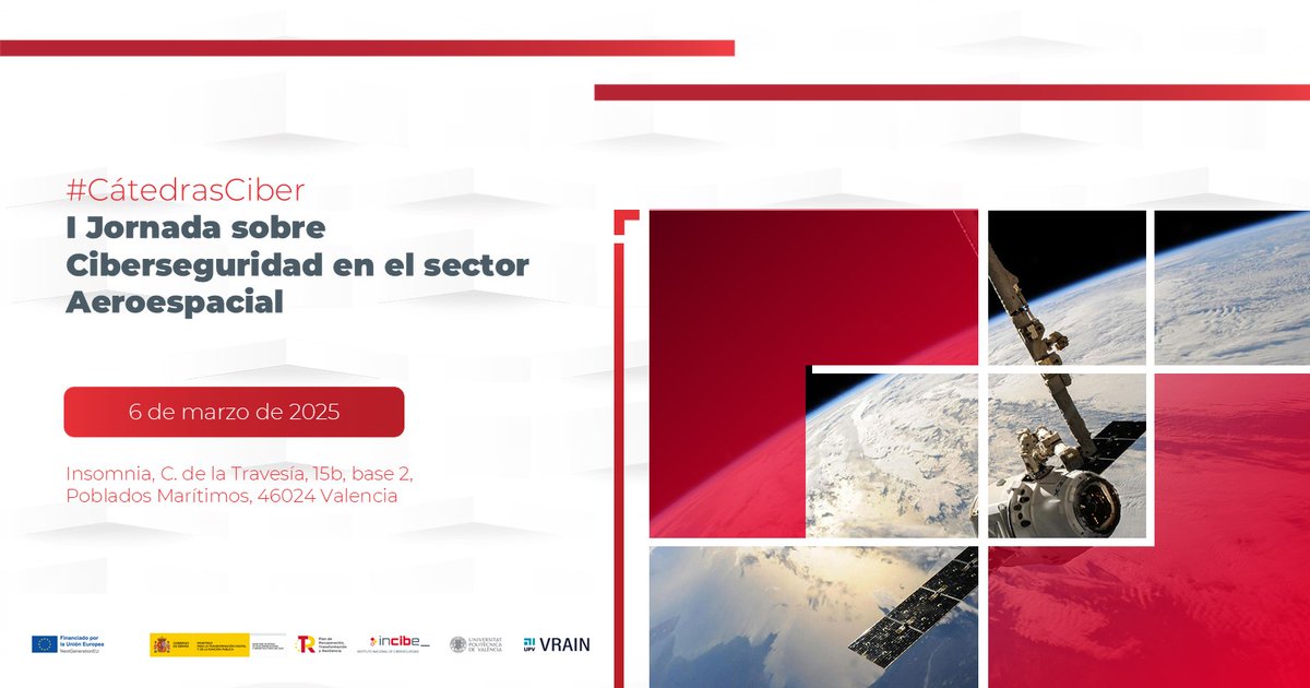 VRAIN (@vrain_upv) on Twitter photo #CátedrasCiber🗓️ Save the date 📌La Cátedra de Ciberseguridad <a href="/INCIBE/">INCIBE</a> - <a href="/UPV/">Universitat Politècnica de València</a>  organiza, junto a <a href="/aerocv_/">ESPAI AERO CV</a> , ➡️ la I Jornada sobre Ciberseguridad en el Sector Aeroespacial. #PlanDeRecuperacion de los fondos #NextGenerationEU
Inscríbete incibeupv.webs.upv.es/?page_id=2288 #CátedrasCiber🗓️ Save the date 📌La Cátedra de Ciberseguridad <a href="/INCIBE/">INCIBE</a> - <a href="/UPV/">Universitat Politècnica de València</a>  organiza, junto a <a href="/aerocv_/">ESPAI AERO CV</a> , ➡️ la I Jornada sobre Ciberseguridad en el Sector Aeroespacial. #PlanDeRecuperacion de los fondos #NextGenerationEU
Inscríbete incibeupv.webs.upv.es/?page_id=2288