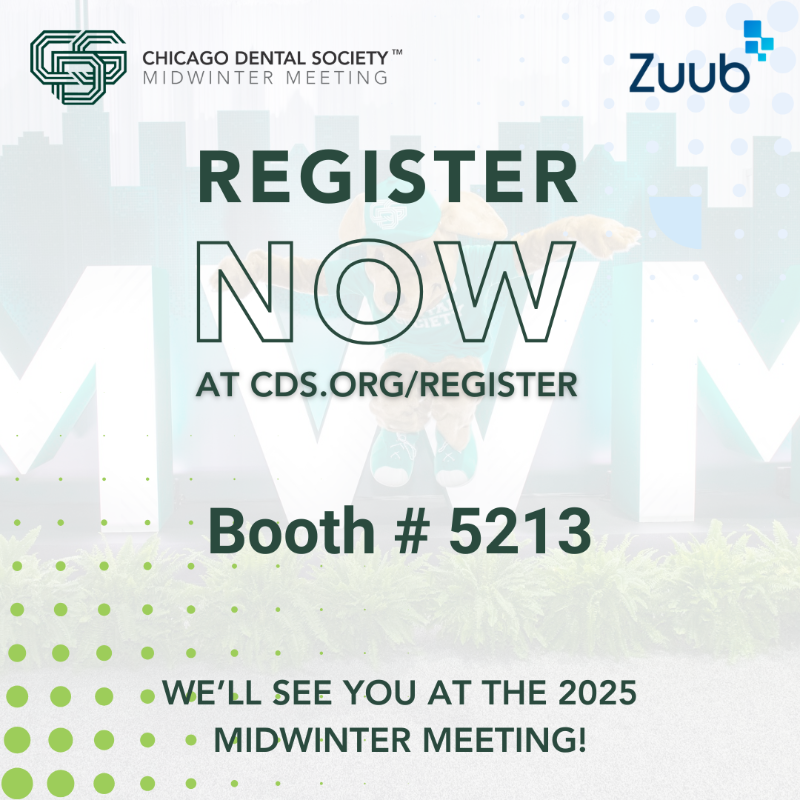 zuub_us's tweet photo. Have you registered for the 2025 @Chicago_Dental Midwinter Meeting yet? We’ll be there to showcase our AI-powered insurance verification and revenue cycle automation software! Make sure to swing by booth #5213 we'll be doing live demos and signing offices up for free trials!