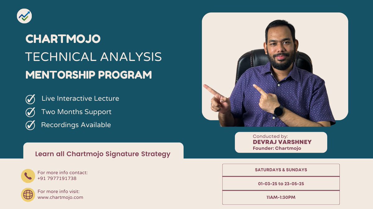 chartmojo's tweet image. Our comprehensive Technical Analysis Mentorship program starts in March!

Sign up: rzp.io/rzp/gax0Ty3A
Enquiry: bit.ly/3JqtsJQ