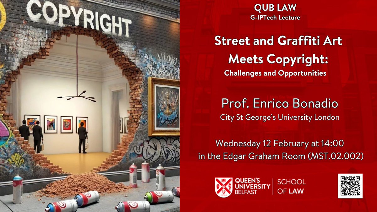 QUB School of Law (@qubschooloflaw) on Twitter photo Dr Enrico Bonadio <a href="/enricobonadio/">enricobonadio</a> visits the School of Law <a href="/qubschooloflaw/">QUB School of Law</a> on Wednesday 12 February at 14:00 to deliver his talk on "Street and Graffiti Art Meets Copyright: Challenges and Opportunities". Part of the G-IPTech Seminar series <a href="/GIPTechCentre/">G-IPTech Centre</a> <a href="/GCFrosio/">Giancarlo Frosio</a> Sign up here: Dr Enrico Bonadio <a href="/enricobonadio/">enricobonadio</a> visits the School of Law <a href="/qubschooloflaw/">QUB School of Law</a> on Wednesday 12 February at 14:00 to deliver his talk on "Street and Graffiti Art Meets Copyright: Challenges and Opportunities". Part of the G-IPTech Seminar series <a href="/GIPTechCentre/">G-IPTech Centre</a> <a href="/GCFrosio/">Giancarlo Frosio</a> Sign up here: