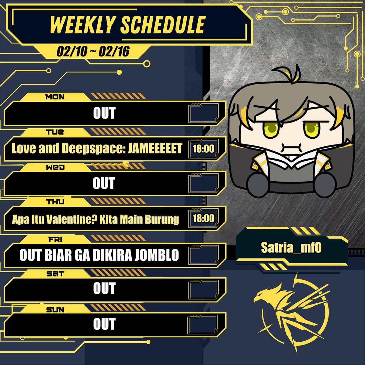 AureoFaulkner's tweet photo. Skejuuuuul
Besok kita pull para jamet di stream, soalnya lebih hoki.
Ga ada stream tanggal 14, udah ada agenda lain~
•General: #AureoFaulkner
•Live: #alaipalaip
•Art: #ARTureo
•Music: #ONGAKUreo
•Sharing ilmu: #reologi
•Fandom: #palkon https://t.co/YOJqTkDPyg