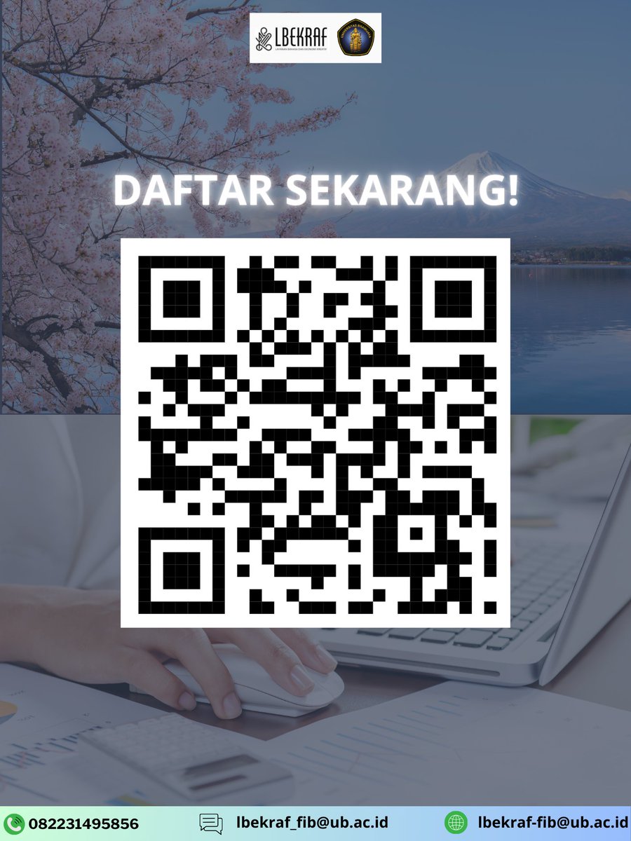 LBEKRAF's tweet photo. Telah dibuka "Kelas Penyetaraan JLPT N3-B1". Kelas akan berlangsung sebanyak 12 kali pertemuan (sudah termasuk Pre-Test &amp; Post-Test)

---

Informasi lebih lanjuT:
Layanan Bahasa &amp; Ekonomi Kreatif (LBEKRAF)
Gedung A FIB UB Lantai 1
WhatsApp: 082231495856
lbekraf_fib@ub.ac.id https://t.co/ZOUlY7ygGN